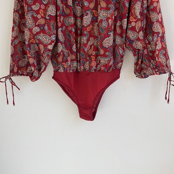 Free People boho red sundown paisley print bodysuit intimately valentine - Picture 5 of 16
